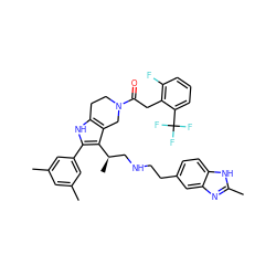 Cc1cc(C)cc(-c2[nH]c3c(c2[C@H](C)CNCCc2ccc4[nH]c(C)nc4c2)CN(C(=O)Cc2c(F)cccc2C(F)(F)F)CC3)c1 ZINC000028823038