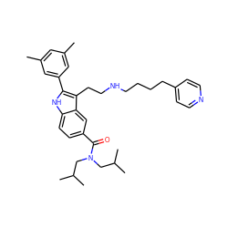 Cc1cc(C)cc(-c2[nH]c3ccc(C(=O)N(CC(C)C)CC(C)C)cc3c2CCNCCCCc2ccncc2)c1 ZINC000029407106