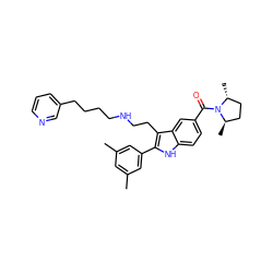 Cc1cc(C)cc(-c2[nH]c3ccc(C(=O)N4[C@H](C)CC[C@H]4C)cc3c2CCNCCCCc2cccnc2)c1 ZINC000029463144