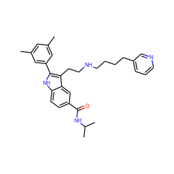 Cc1cc(C)cc(-c2[nH]c3ccc(C(=O)NC(C)C)cc3c2CCNCCCCc2cccnc2)c1 ZINC000029467919