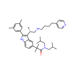 Cc1cc(C)cc(-c2[nH]c3ccc(C(C)(C)C(=O)N(CC(C)C)CC(C)C)cc3c2[C@H](C)CNCCCCc2ccncc2)c1 ZINC000026576978