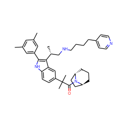 Cc1cc(C)cc(-c2[nH]c3ccc(C(C)(C)C(=O)N4[C@H]5CCC[C@H]4CC5)cc3c2[C@H](C)CNCCCCc2ccncc2)c1 ZINC000100838073