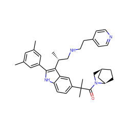 Cc1cc(C)cc(-c2[nH]c3ccc(C(C)(C)C(=O)N4C[C@H]5CC[C@@H]4C5)cc3c2[C@H](C)CNCCc2ccncc2)c1 ZINC000026576743