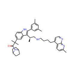 Cc1cc(C)cc(-c2[nH]c3ccc(C(C)(C)C(=O)N4C5CCC4CC5)cc3c2[C@H](C)CNCCCCc2ccnc3nc(C)ccc23)c1 ZINC000027901648