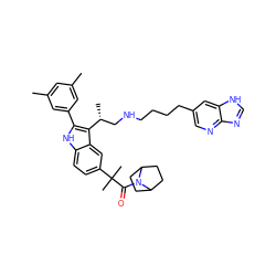 Cc1cc(C)cc(-c2[nH]c3ccc(C(C)(C)C(=O)N4C5CCC4CC5)cc3c2[C@H](C)CNCCCCc2cnc3nc[nH]c3c2)c1 ZINC000027899642