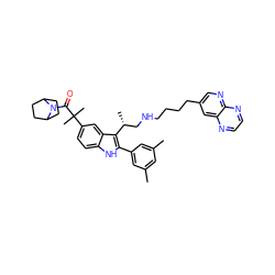 Cc1cc(C)cc(-c2[nH]c3ccc(C(C)(C)C(=O)N4C5CCC4CC5)cc3c2[C@H](C)CNCCCCc2cnc3nccnc3c2)c1 ZINC000027895405