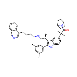 Cc1cc(C)cc(-c2[nH]c3ccc(C(C)(C)C(=O)N4C5CCC4CC5)cc3c2[C@H](C)CNCCCCc2cncc3ccccc23)c1 ZINC000027901147