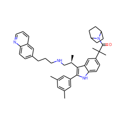 Cc1cc(C)cc(-c2[nH]c3ccc(C(C)(C)C(=O)N4C5CCC4CC5)cc3c2[C@H](C)CNCCCc2ccc3ncccc3c2)c1 ZINC000027981973