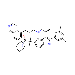 Cc1cc(C)cc(-c2[nH]c3ccc(C(C)(C)C(=O)N4C5CCC4CC5)cc3c2[C@H](C)CNCCCc2cccc3cnccc23)c1 ZINC000027897122