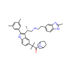 Cc1cc(C)cc(-c2[nH]c3ccc(C(C)(C)C(=O)N4C5CCC4CC5)cc3c2[C@H](C)CNCCc2ccc3[nH]c(C)nc3c2)c1 ZINC000027897867