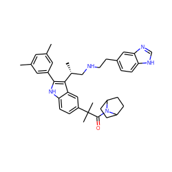 Cc1cc(C)cc(-c2[nH]c3ccc(C(C)(C)C(=O)N4C5CCC4CC5)cc3c2[C@H](C)CNCCc2ccc3[nH]cnc3c2)c1 ZINC000027982102