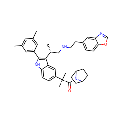 Cc1cc(C)cc(-c2[nH]c3ccc(C(C)(C)C(=O)N4C5CCC4CC5)cc3c2[C@H](C)CNCCc2ccc3ocnc3c2)c1 ZINC000027982512