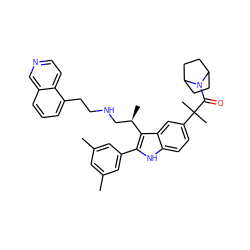 Cc1cc(C)cc(-c2[nH]c3ccc(C(C)(C)C(=O)N4C5CCC4CC5)cc3c2[C@H](C)CNCCc2cccc3cnccc23)c1 ZINC000027981539