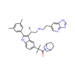 Cc1cc(C)cc(-c2[nH]c3ccc(C(C)(C)C(=O)N4C5CCC4CC5)cc3c2[C@H](C)CNCCc2cnc3nc[nH]c3c2)c1 ZINC000027897201