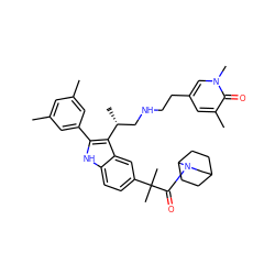 Cc1cc(C)cc(-c2[nH]c3ccc(C(C)(C)C(=O)N4CC5CCC4CC5)cc3c2[C@H](C)CNCCc2cc(C)c(=O)n(C)c2)c1 ZINC000026576918