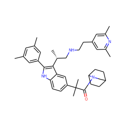 Cc1cc(C)cc(-c2[nH]c3ccc(C(C)(C)C(=O)N4CC5CCC4CC5)cc3c2[C@H](C)CNCCc2cc(C)nc(C)c2)c1 ZINC000026988465