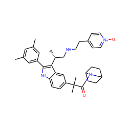 Cc1cc(C)cc(-c2[nH]c3ccc(C(C)(C)C(=O)N4CC5CCC4CC5)cc3c2[C@H](C)CNCCc2cc[n+]([O-])cc2)c1 ZINC000026993178