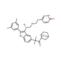 Cc1cc(C)cc(-c2[nH]c3ccc(C(C)(C)C(=O)N4CC5CCC4CC5)cc3c2[C@H](C)CNCCc2ccc(=O)[nH]c2)c1 ZINC000026577086