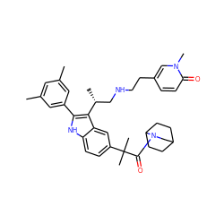 Cc1cc(C)cc(-c2[nH]c3ccc(C(C)(C)C(=O)N4CC5CCC4CC5)cc3c2[C@H](C)CNCCc2ccc(=O)n(C)c2)c1 ZINC000026579618