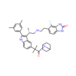 Cc1cc(C)cc(-c2[nH]c3ccc(C(C)(C)C(=O)N4CC5CCC4CC5)cc3c2[C@H](C)CNCCc2ccc3[nH]c(=O)[nH]c3c2F)c1 ZINC000027987328