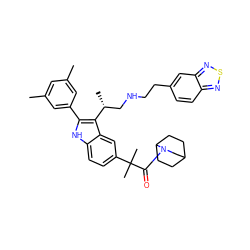 Cc1cc(C)cc(-c2[nH]c3ccc(C(C)(C)C(=O)N4CC5CCC4CC5)cc3c2[C@H](C)CNCCc2ccc3nsnc3c2)c1 ZINC000027986267