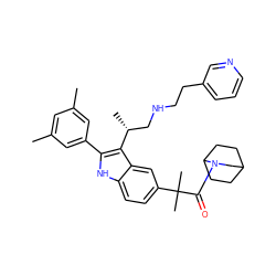 Cc1cc(C)cc(-c2[nH]c3ccc(C(C)(C)C(=O)N4CC5CCC4CC5)cc3c2[C@H](C)CNCCc2cccnc2)c1 ZINC000026577360