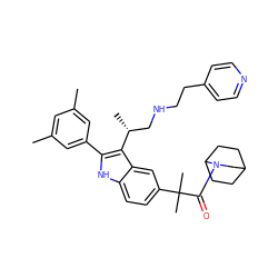 Cc1cc(C)cc(-c2[nH]c3ccc(C(C)(C)C(=O)N4CC5CCC4CC5)cc3c2[C@H](C)CNCCc2ccncc2)c1 ZINC000001908721