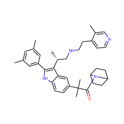 Cc1cc(C)cc(-c2[nH]c3ccc(C(C)(C)C(=O)N4CC5CCC4CC5)cc3c2[C@H](C)CNCCc2ccncc2C)c1 ZINC000026990503