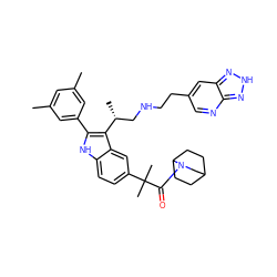 Cc1cc(C)cc(-c2[nH]c3ccc(C(C)(C)C(=O)N4CC5CCC4CC5)cc3c2[C@H](C)CNCCc2cnc3n[nH]nc3c2)c1 ZINC000027895489