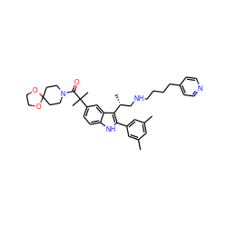 Cc1cc(C)cc(-c2[nH]c3ccc(C(C)(C)C(=O)N4CCC5(CC4)OCCO5)cc3c2[C@H](C)CNCCCCc2ccncc2)c1 ZINC000026576697