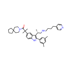 Cc1cc(C)cc(-c2[nH]c3ccc(C(C)(C)C(=O)N4CCC5(CCCC5)CC4)cc3c2[C@H](C)CNCCCCc2ccncc2)c1 ZINC000026577075