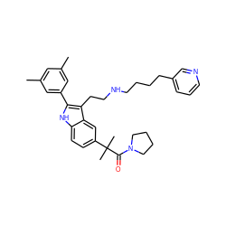 Cc1cc(C)cc(-c2[nH]c3ccc(C(C)(C)C(=O)N4CCCC4)cc3c2CCNCCCCc2cccnc2)c1 ZINC000029465991