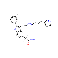 Cc1cc(C)cc(-c2[nH]c3ccc(C(C)(C)C(N)=O)cc3c2CCNCCCCc2cccnc2)c1 ZINC000029412373