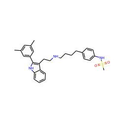 Cc1cc(C)cc(-c2[nH]c3ccccc3c2CCNCCCCc2ccc(NS(C)(=O)=O)cc2)c1 ZINC000026015146