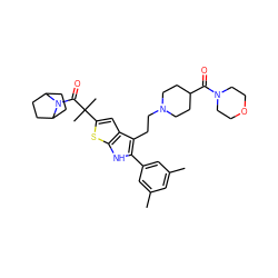 Cc1cc(C)cc(-c2[nH]c3sc(C(C)(C)C(=O)N4C5CCC4CC5)cc3c2CCN2CCC(C(=O)N3CCOCC3)CC2)c1 ZINC000003947952