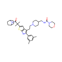 Cc1cc(C)cc(-c2[nH]c3sc(C(C)(C)C(=O)N4C5CCC4CC5)cc3c2CCN2CCC(CNC(=O)N3CCOCC3)CC2)c1 ZINC000028961649