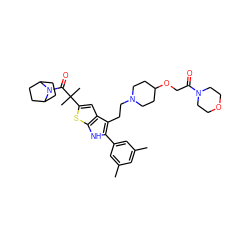 Cc1cc(C)cc(-c2[nH]c3sc(C(C)(C)C(=O)N4C5CCC4CC5)cc3c2CCN2CCC(OCC(=O)N3CCOCC3)CC2)c1 ZINC000028961730