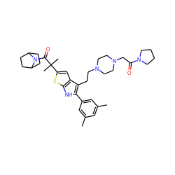 Cc1cc(C)cc(-c2[nH]c3sc(C(C)(C)C(=O)N4C5CCC4CC5)cc3c2CCN2CCN(CC(=O)N3CCCC3)CC2)c1 ZINC000022450331