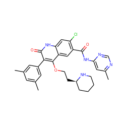 Cc1cc(C)cc(-c2c(OCC[C@@H]3CCCCN3)c3cc(C(=O)Nc4cc(C)ncn4)c(Cl)cc3[nH]c2=O)c1 ZINC000027519594