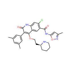 Cc1cc(C)cc(-c2c(OCC[C@@H]3CCCCN3)c3cc(C(=O)Nc4cc(C)no4)c(Cl)cc3[nH]c2=O)c1 ZINC000027520686