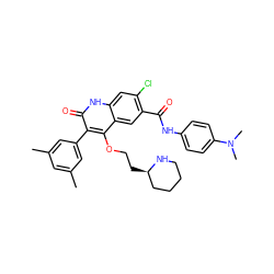 Cc1cc(C)cc(-c2c(OCC[C@@H]3CCCCN3)c3cc(C(=O)Nc4ccc(N(C)C)cc4)c(Cl)cc3[nH]c2=O)c1 ZINC000027520009