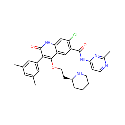 Cc1cc(C)cc(-c2c(OCC[C@@H]3CCCCN3)c3cc(C(=O)Nc4ccnc(C)n4)c(Cl)cc3[nH]c2=O)c1 ZINC000027519305