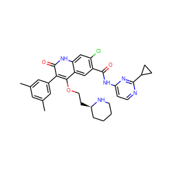 Cc1cc(C)cc(-c2c(OCC[C@@H]3CCCCN3)c3cc(C(=O)Nc4ccnc(C5CC5)n4)c(Cl)cc3[nH]c2=O)c1 ZINC000027518724