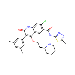 Cc1cc(C)cc(-c2c(OCC[C@@H]3CCCCN3)c3cc(C(=O)Nc4nnc(C)s4)c(Cl)cc3[nH]c2=O)c1 ZINC000027520341