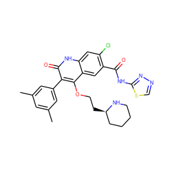 Cc1cc(C)cc(-c2c(OCC[C@@H]3CCCCN3)c3cc(C(=O)Nc4nncs4)c(Cl)cc3[nH]c2=O)c1 ZINC000027520655