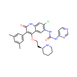 Cc1cc(C)cc(-c2c(OCC[C@@H]3CCCCN3)c3cc(NC(=O)Nc4ccncn4)c(Cl)cc3[nH]c2=O)c1 ZINC000029410987