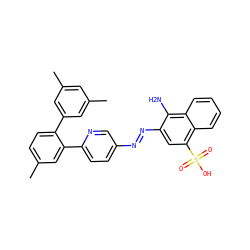 Cc1cc(C)cc(-c2ccc(C)cc2-c2ccc(/N=N/c3cc(S(=O)(=O)O)c4ccccc4c3N)cn2)c1 ZINC000223775282