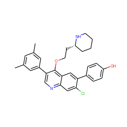 Cc1cc(C)cc(-c2cnc3cc(Cl)c(-c4ccc(O)cc4)cc3c2OCC[C@H]2CCCCN2)c1 ZINC000071329481