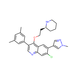 Cc1cc(C)cc(-c2cnc3cc(Cl)c(-c4cnn(C)c4)cc3c2OCC[C@@H]2CCCCN2)c1 ZINC000071316934