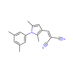 Cc1cc(C)cc(-n2c(C)cc(C=C(C#N)C#N)c2C)c1 ZINC000004739591